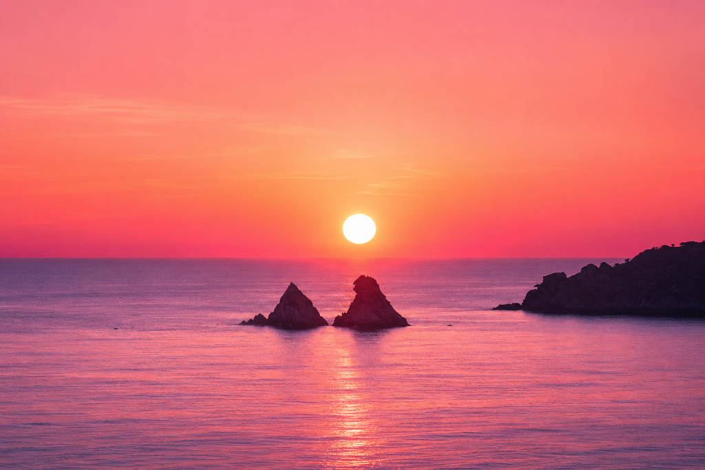 coucher de soleil depuis Saint-Mandrier et vue sur les deux-Frères